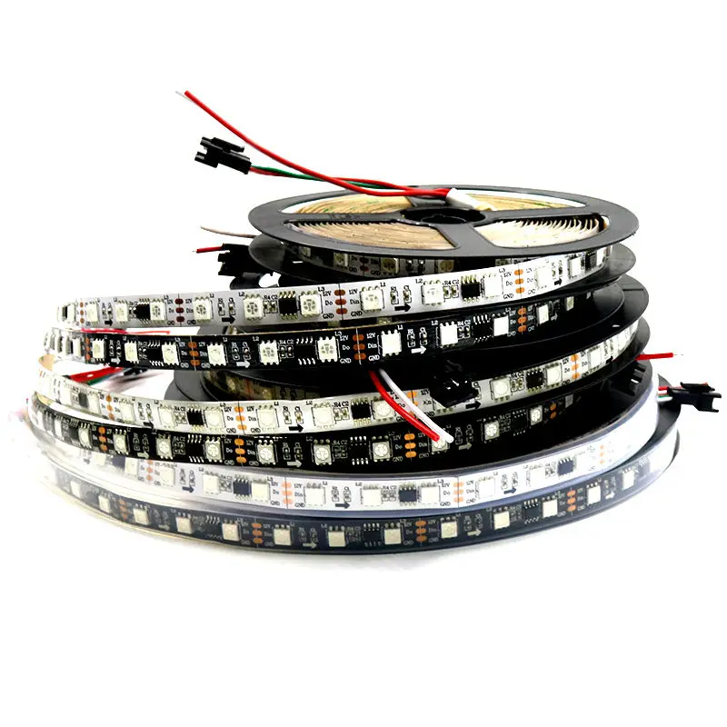 

5M 60LEDs/m 5050 SMD Addressable RGB LED Strip WS2811 Pixel Light Digital TV Tape DC12V White/Black PCB IP20/IP65/IP67