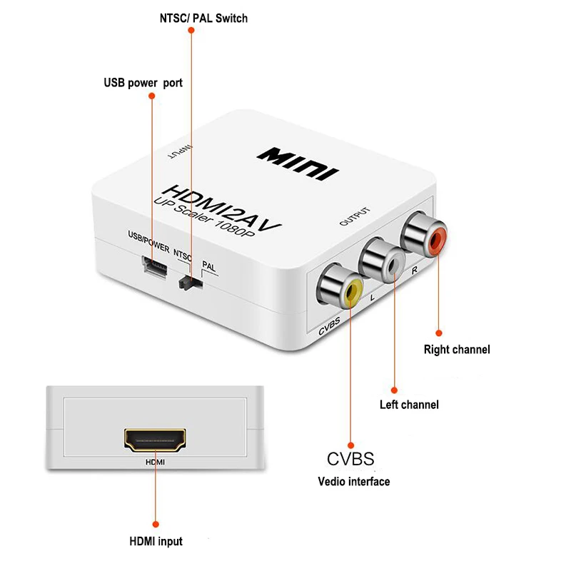 Baolyda HDMI К AV адаптер мини аудио видео конвертер HD 1080 P RCA HDMI2AV/CVBS L/R Поддержка NTSC PAL