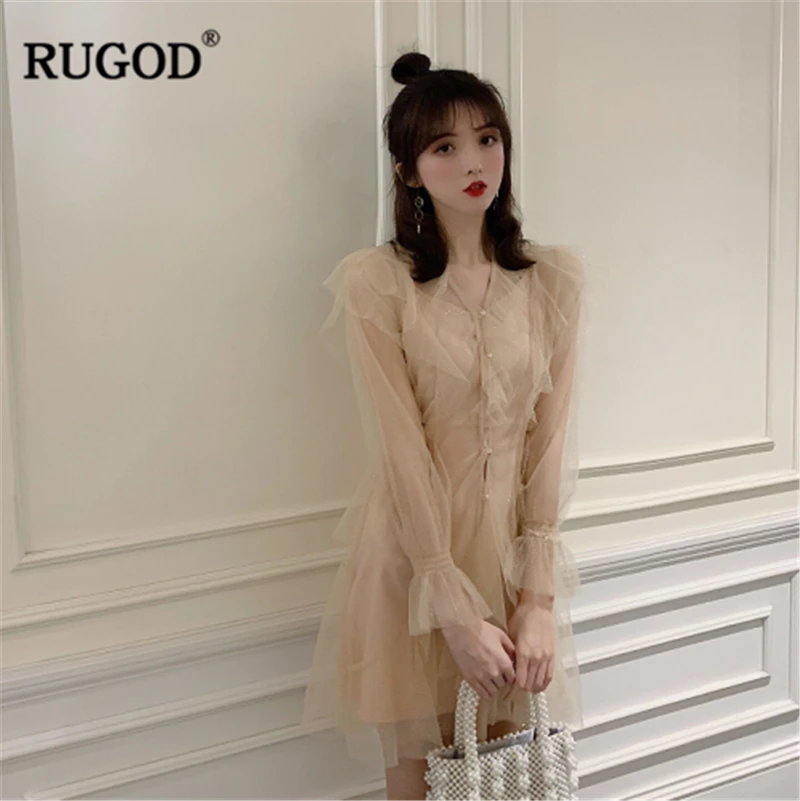 Женское платье из двух частей RUGOD однотонное феи с длинными рукавами трикотажное