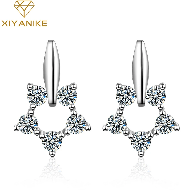 

XIYANIKE 925 Sterling Silver 2019 Hot Sale Crystal Round Stud Earrings Handmade Simple Geometric Ear Hoops Jewelry For Women