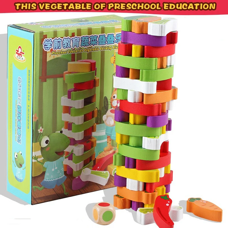 Детские деревянные овощи игрушки Кувыркающиеся Укладки Башня Дженга башня для