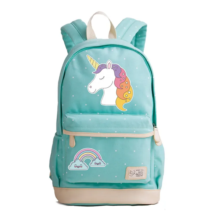 New Summer Style Rainbow Unicorn Printing Backpack Canvas School Bags for Teenage Girls Candy Color Women Backpack Rucksack - Цвет: 18