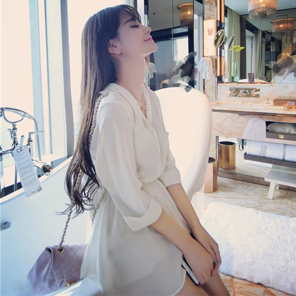 Long Arm Fashion Women T-Shirt Dress Sleeve Casual Loose Shirt Sexy V-neck | Женская одежда
