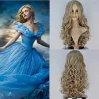 cinderella cosplay wig blonde wavy long synthetic womens girl wigs role play halloween princess hair wig cap