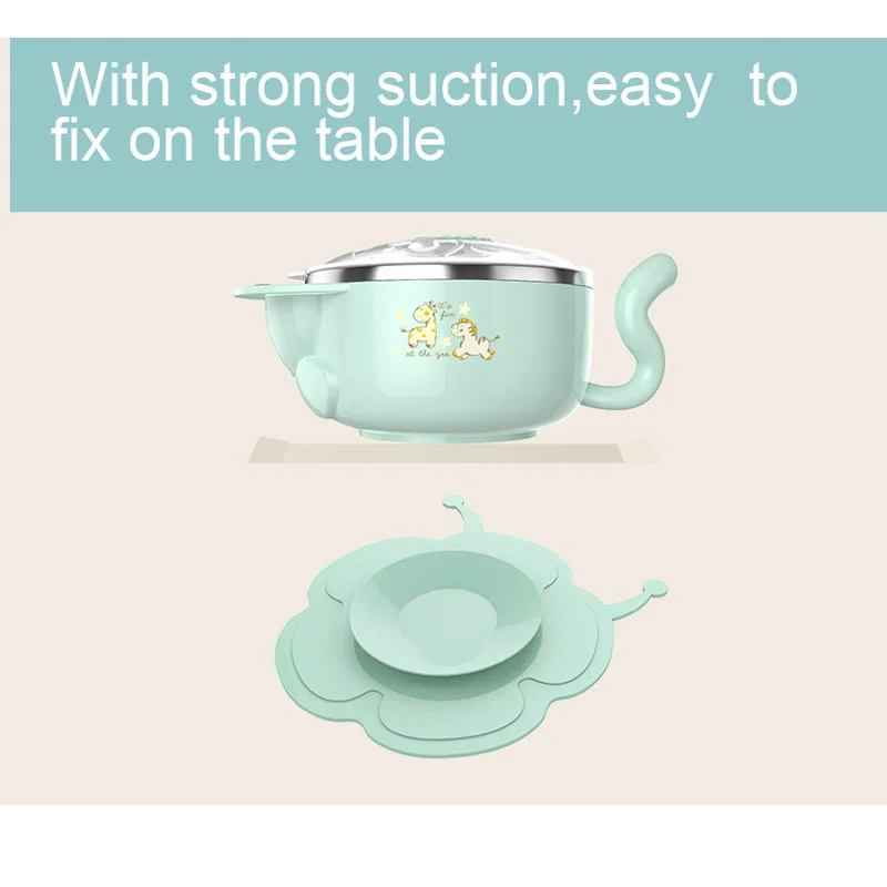 Baby Dish children kids Tableware Set Stainless Steel Insulation Strong Suction Bowl Spoon Fork Food Feeding Bowls plate | Мать и ребенок
