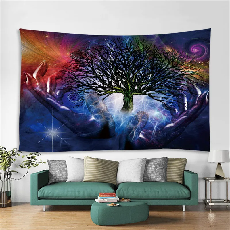 Настенный гобелен с принтом дерева подвесной ковер из микрофибры для йоги
