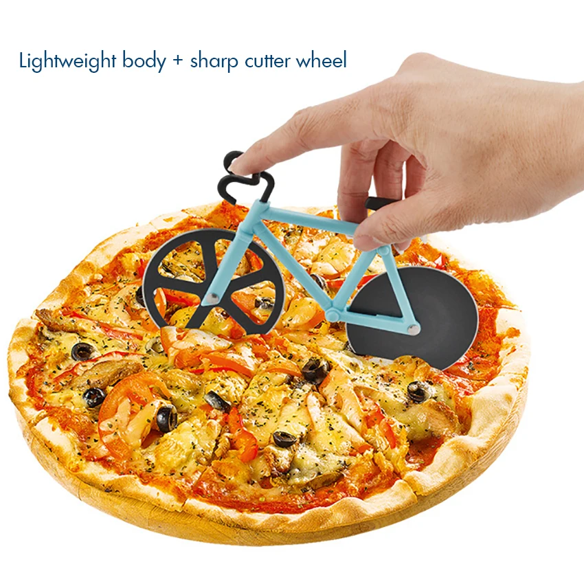 

Pizza Cutter Wheel Bicycle Shape Pizza Cake Pastry Slicer Dual Stainless Steel Cutting Wheels with a Stand Kitchen Decoration