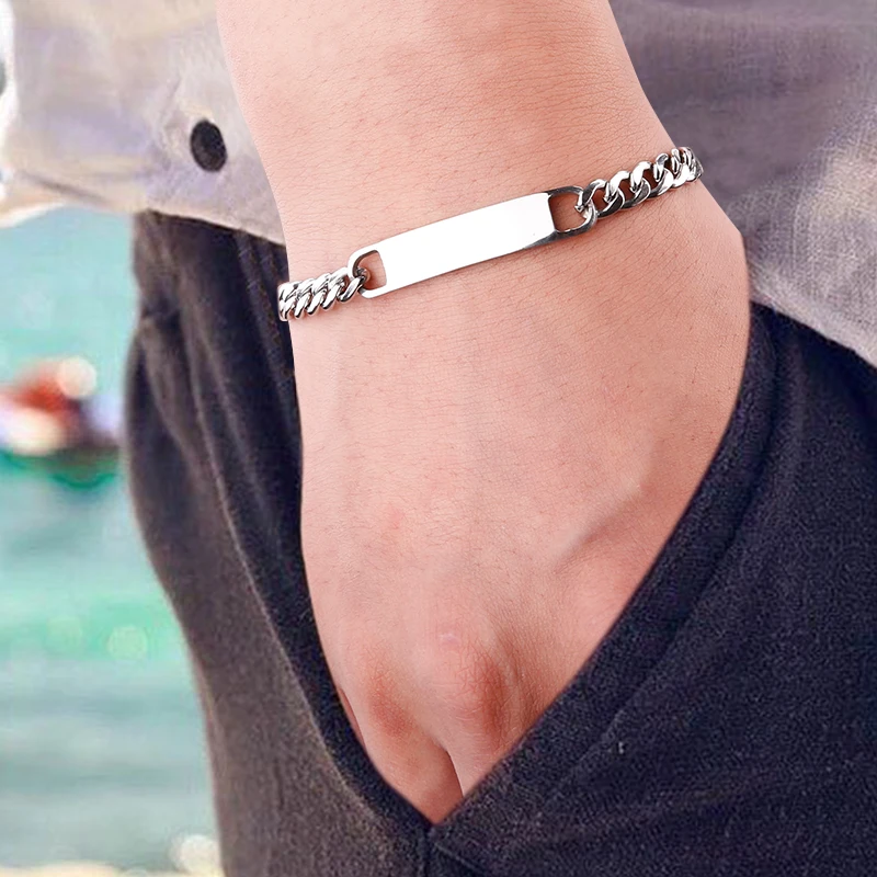 

100% Stainless Steel Men's Bracelet Blank Plate Metal ID Tags Bracelets Name Bangle&Bracelet Wholesale 10pcs