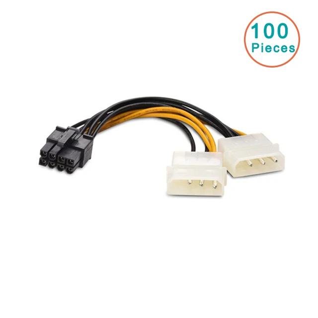 100 шт. 6 дюймов 2xmolex 4pin к 8Pin PCI Express Видеокарта Pci e ATX PSU кабель преобразователя