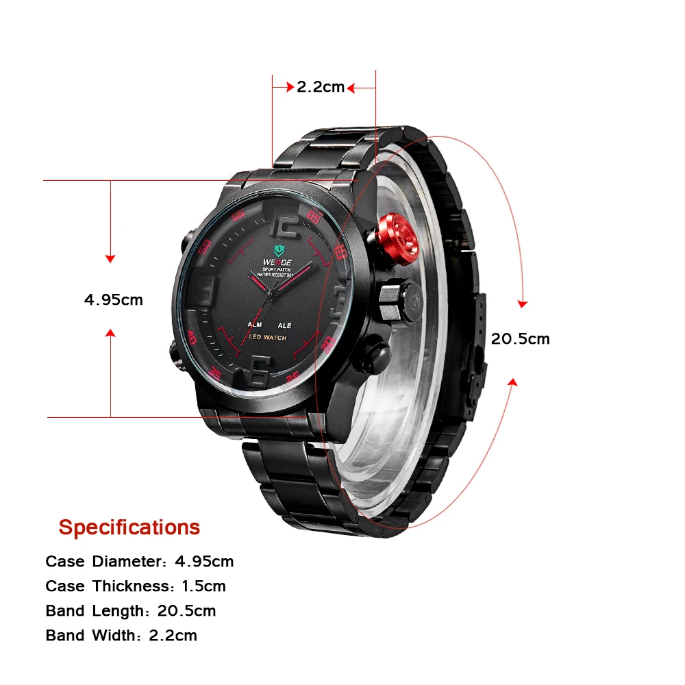 WEIDE, люксовый бренд, мужские, светодиодный, спортивные часы, аналоговый, цифровой дисплей, водонепроницаемые, нержавеющая сталь, кварцевые, для мужчин, t, наручные часы, мужские, подарки