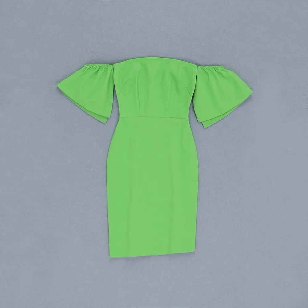 

green elegant dress 2019 New Women slash neck short sleeve Vestidos Celebrity evening party bodycon bandage dresses