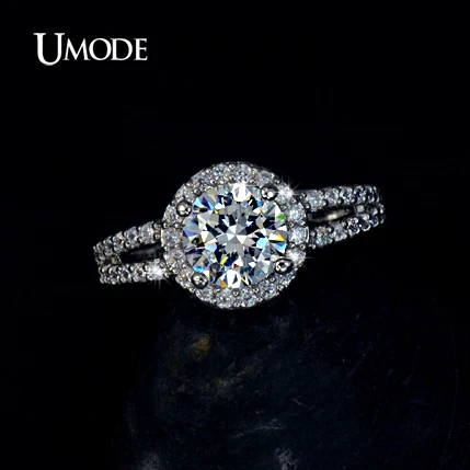 UMODE Кольца для помолвки с покрытием из белого золота и 2 швейцарскими фианитами 2к