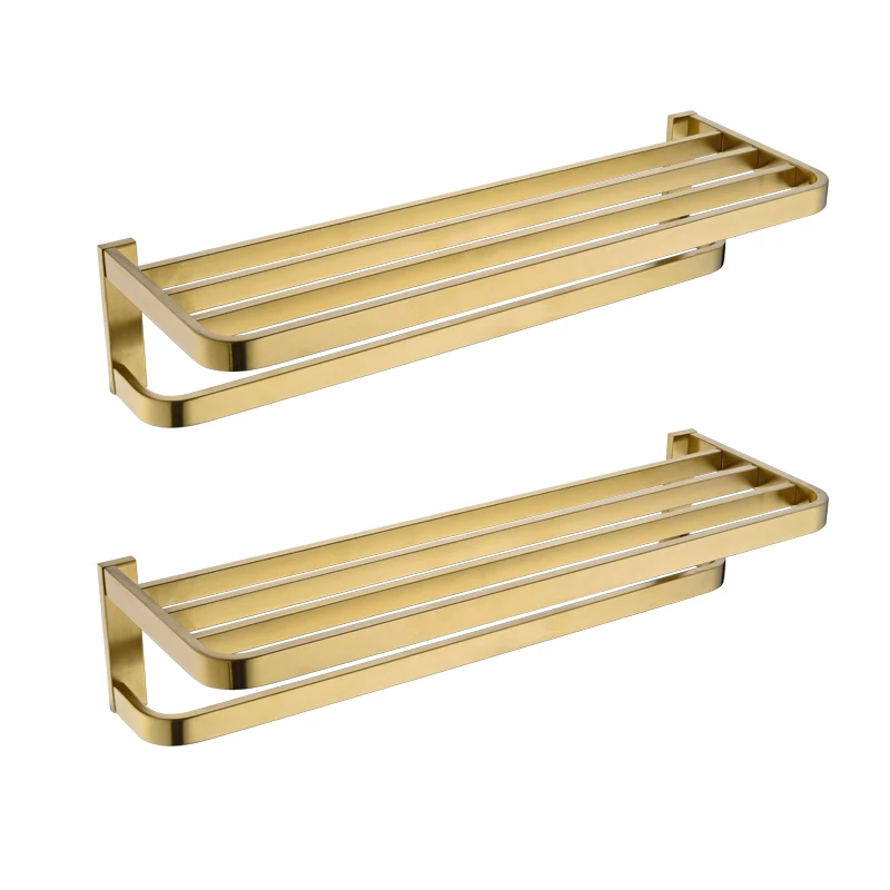 2 PCS Полка для ванной комнаты, 2 уровня, матовая Золотая вешалка для полотенец, настенная вешалка для полотенец, вешалка для одежды, роскошный квадратный стиль, золотой цвет - Цвет: 2 PCS