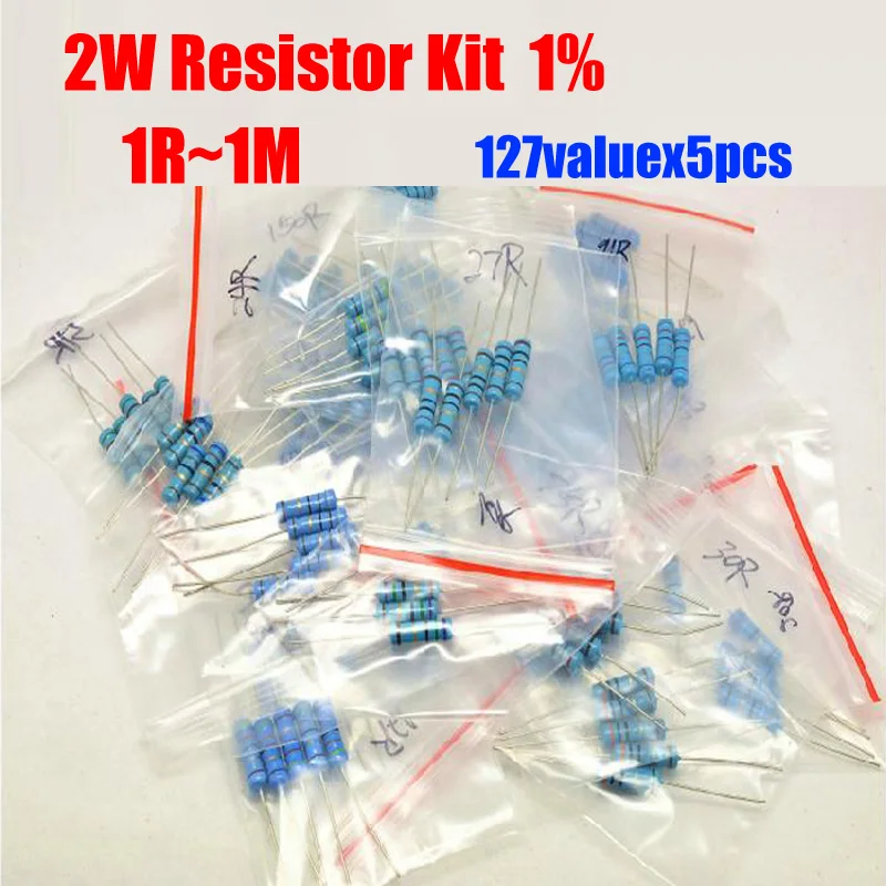 2 Вт металлическая пленка 127valuesX5pcs = комплект резисторов 1R ~ 1M упаковка