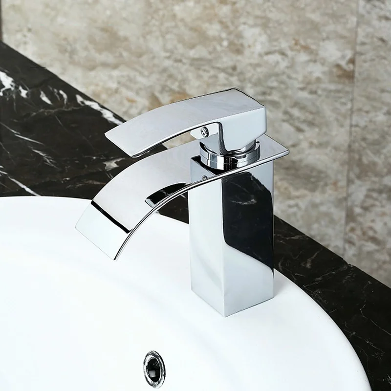 Bathroom Waterfall Faucet Basin Single Hole Brass Vanity Vessel Sinks Mixer Cold And Hot Water Tap Deck Mount | Обустройство дома