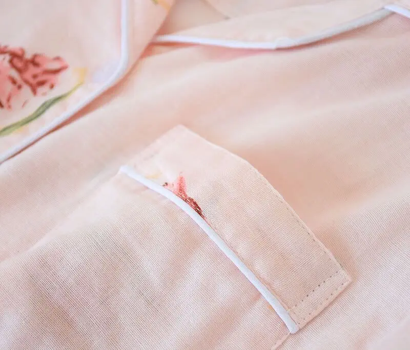 Летние Фламинго 100% марлевые хлопковые свежие пижамы для женщин с коротким