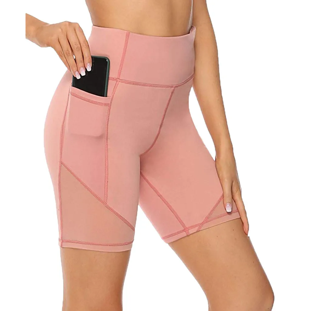 Розовый sports leggings fitness women High Waist Yoga Short Abdomen Control Training Running Yoga mallas deportivas mujer#g2 - Цвет: Розовый