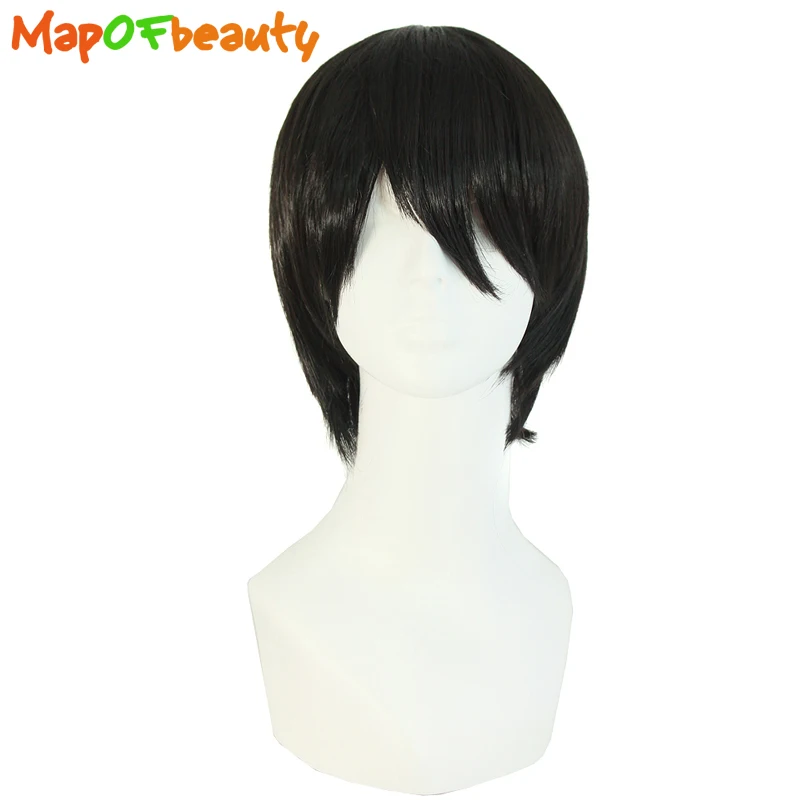 Мужской короткий парик MapofBeauty черные прямые волосы 10 дюймов термостойкие
