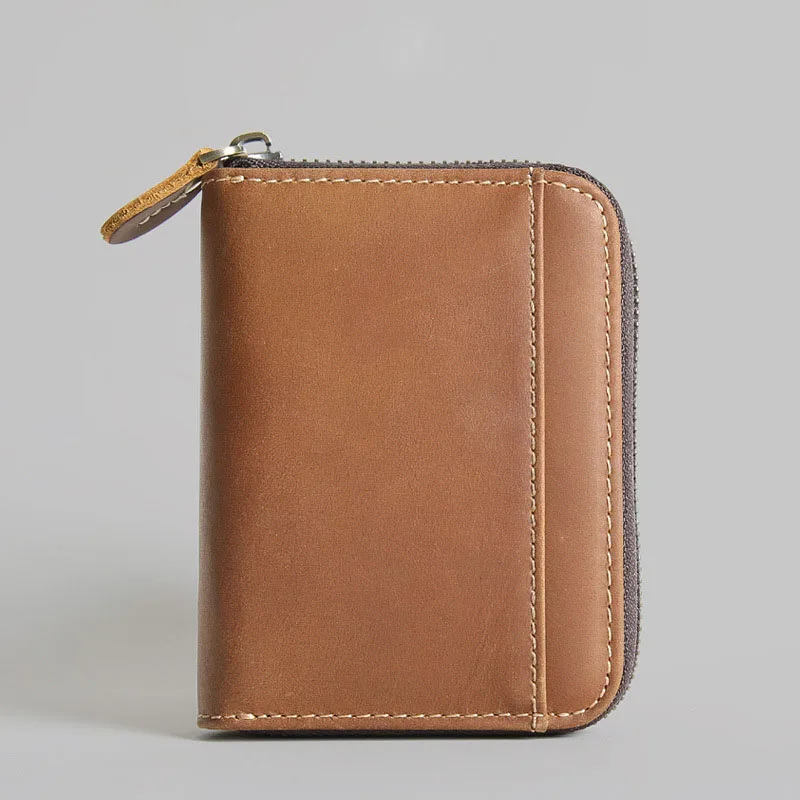 Genuine Leather Men's Wallet Men Vintage Crazy Horse Short Zipper Wallets Coin Purse Money Pocket Cards Holder Carteira | Багаж и