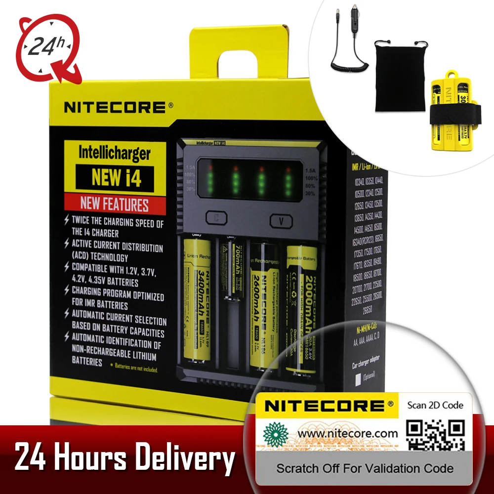 Nitecore I4 Digi зарядное устройство lcd интеллектуальная схема Li-Ion 18650 14500 26650 10440 автомобильное зарядное устройство AA AAA