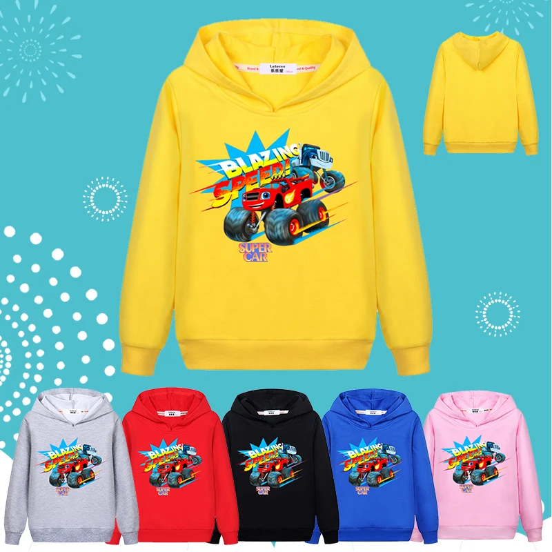 Kids Blaze Car T shirt Clothes Boys Long Sleeve Sweatshirt Hoodies Tshirt Girls Cartoon Pullover shirts Clothing 3-13y | Детская одежда