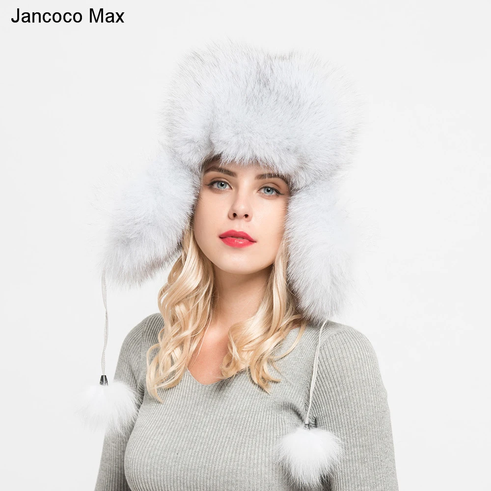 Jancoco Max, шапки-бомберы из натурального Лисьего меха, зимние толстые теплые шапки, Женские ушанки, Непродуваемые шапки S7147