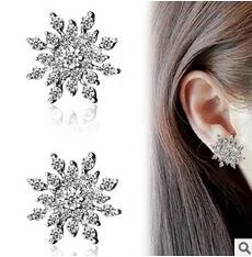 Женские серьги гвоздики в виде снежинок Серебристые для девочек свадебные