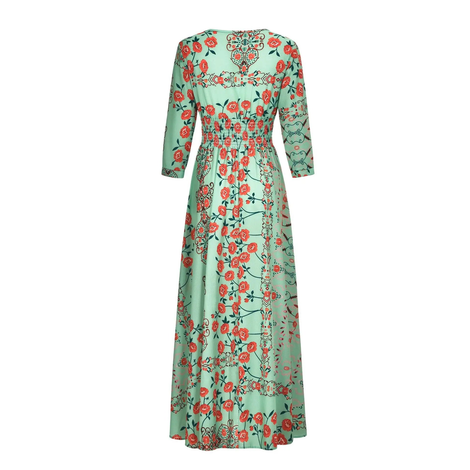 Зеленый Boho style женское пляжное шифоновое платье с глубоким v-образным вырезом Женские повседневные платья с цветочным принтом Повседневное платье Макси женское летнее платье - Цвет: Зеленый