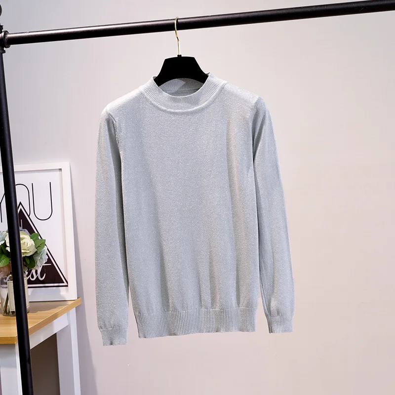 Wixra Winter Spring O Neck Sweater Women Pullover Knit Slim Shiny Basic Sweaters Womens Solid Jumpers For | Женская одежда