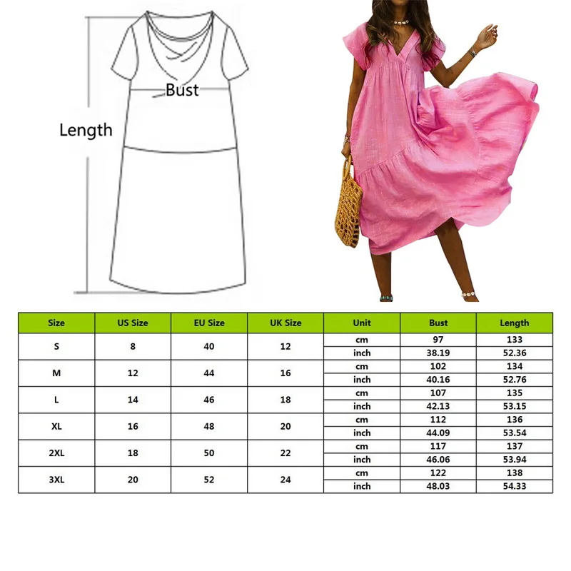 Женское повседневное пляжное платье однотонная длинная юбка с v образным вырезом