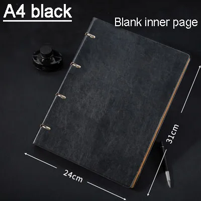A4 Black Записная книжка в форме листа A6A5B5A4 чистая белая бумага простой бизнес-блокнот Пользовательский логотип искусственная кожа надпись подарок - Цвет: A4 Black