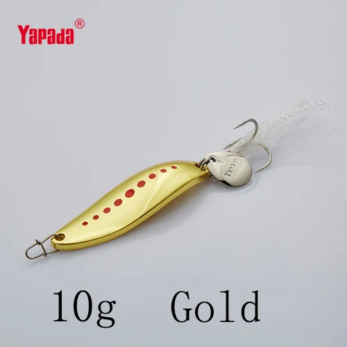 YAPADA ложка 012 новая пиявка 10 г/15 г/20 г тройной крючок+ перо+ Блестки 55 мм/55 мм/58 мм многоцветная металлическая ложка рыболовные приманки - Цвет: Gold 10g