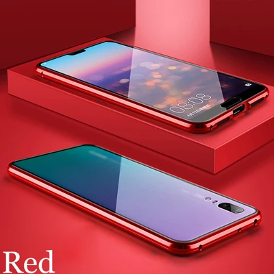 Red Роскошный Магнитный адсорбционный чехол для huawei P20 Pro, металлический каркас, прозрачная закаленная стеклянная крышка для huawei P 20 Pro, Магнитный флип-чехол - Цвет: Red