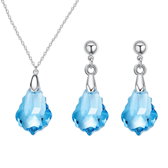 BAFFIN романтические настоящие кристаллы от Swarovski Ювелирные наборы серебряный цвет геометрический кулон ожерелье Висячие серьги для женщин Подарки - Окраска металла: Aquamarine
