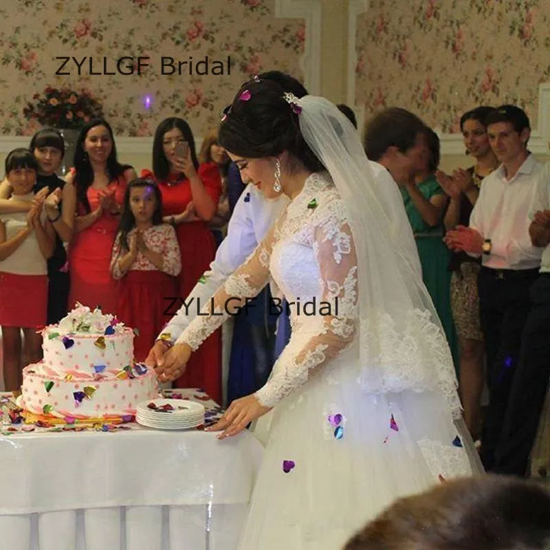 ZYLLFG Люкс Бальное платье Халат Де Mariage 2017 Развертки Поезд С Длинным Рукавом Кантри