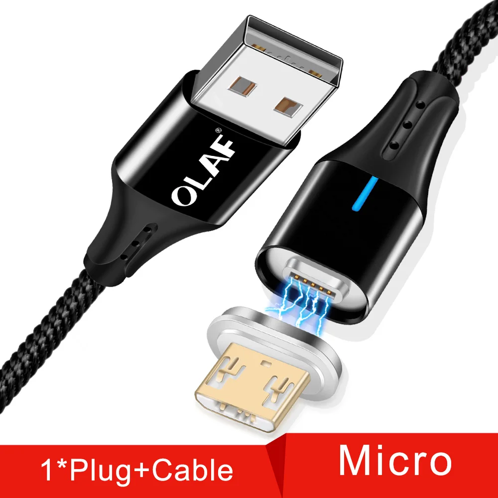 Black Micro cable Олаф Быстрая зарядка 3,0 Магнитный двухсторонний светодиодный микро Тип usb C кабель для samsung S8 S9 плюс Зарядное устройство Шнур для Iphone X XR XS Max - Цвет: Black Micro cable