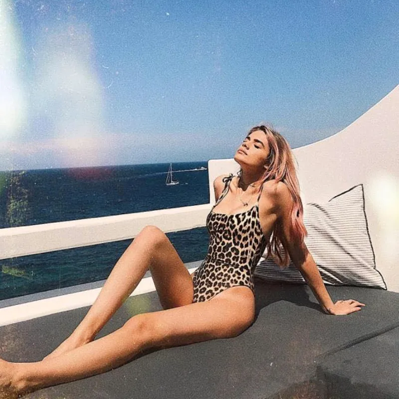 Leopard Swimsuit 2018 Sexy Halter One Piece Swimsuits Women Bandage Monokini Strappy Swim Wear Striped Trikini Swimwear Female | Спорт и