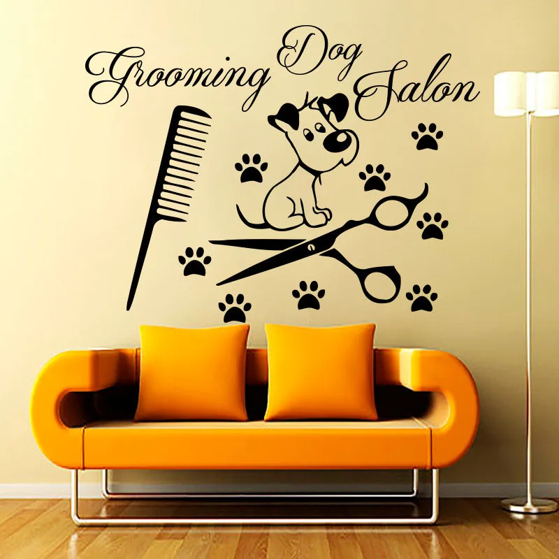 Grooming Dog Salon Wall Stickers Removable Paw Print Comb Shears Vinyl Art Wallpaper Lovely Puppy Wall Mural House Decor Y-268