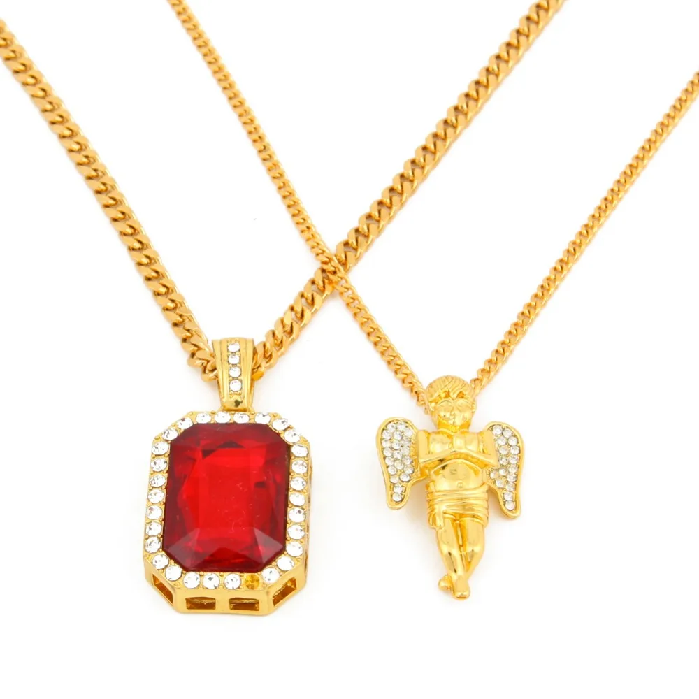 Мужской набор золотого ожерелья со льдом в стиле хип хоп кулон виде ангела для