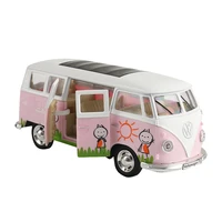 cute 130 t1 bus metal alloy model carsimulation childrens girl sound and light pull back puzzle bus toyfree shipping