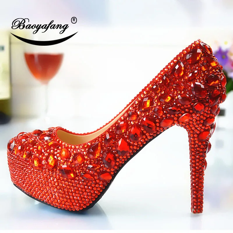 2019 Womens wedding shoes Size drill red Crystal Shoe woman Ladies Party dress shoes Bride bridesmaid's wedding shoes