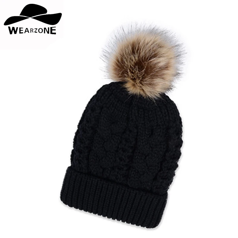 

20.16 Autumn winter beanies hat unisex knitted Skullies casual cap with Faux raccoon fox fur pompom solid colors gorros cap