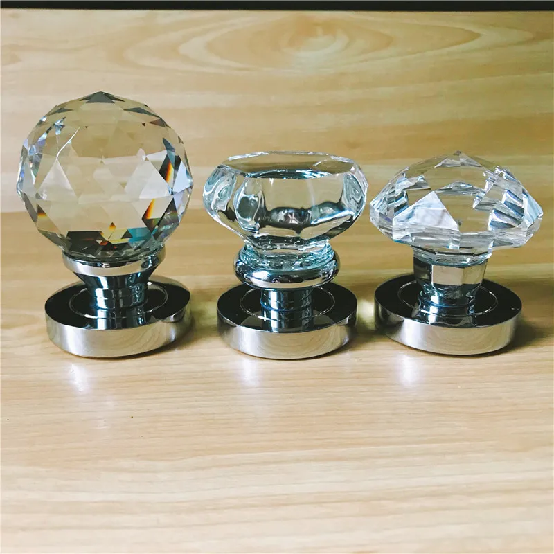 LCH 1 Pair 55MM 60MM Door Pull Clear Cut Crystal Door Knobs Cylinder-Shaped OcGaton Door Knob on Chrome Zinc Alloy Base image 2