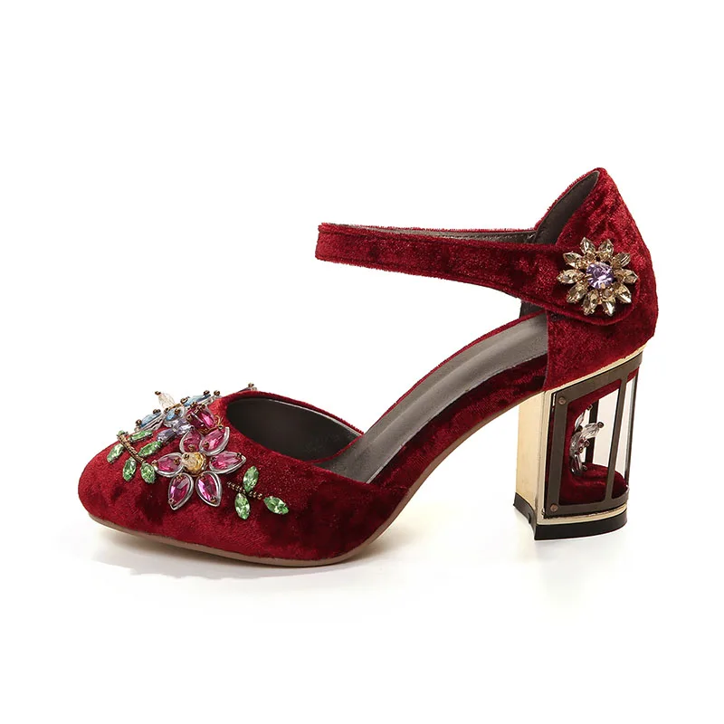 Red 7.5cm heel Mcacchi/женские туфли-лодочки mary jane со стразами; необычные свадебные туфли ручной работы на высоком каблуке со стразами; обувь из натуральной кожи - Цвет: Red 7.5cm heel