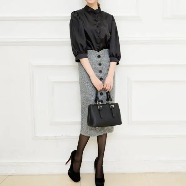 Осенняя и зимняя женская юбка карандаш до колена с высокой талией женские