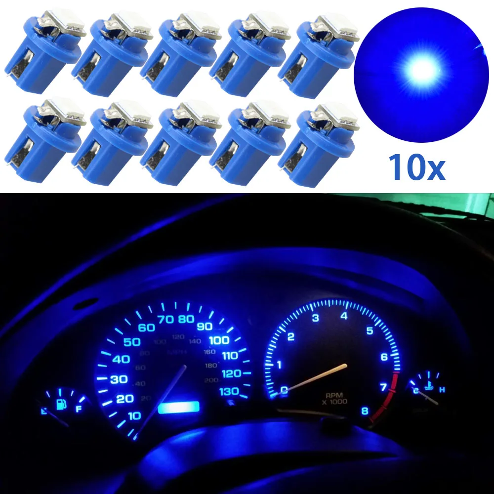 

10pcs T5 B8.5D 5050 1SMD Auto Accessories Dashboard Dash Cluster Speedmeter Instrument Panel LED Light Blue 12V Car Light source