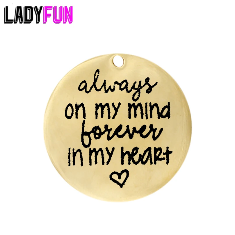 Подвеска ALWAYS ON MY MIND FOREVER IN HEART из нержавеющей стали с лаковым покрытием 25 мм 20