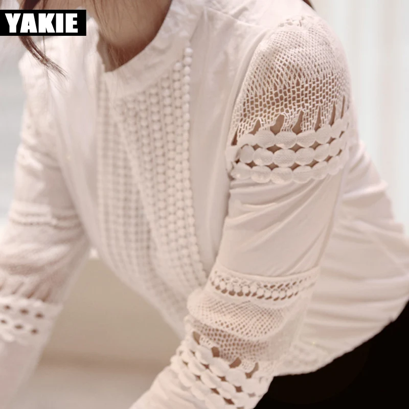 Офисная элегантная женская рубашка OL хлопковая ажурная кружевная белая рабочая
