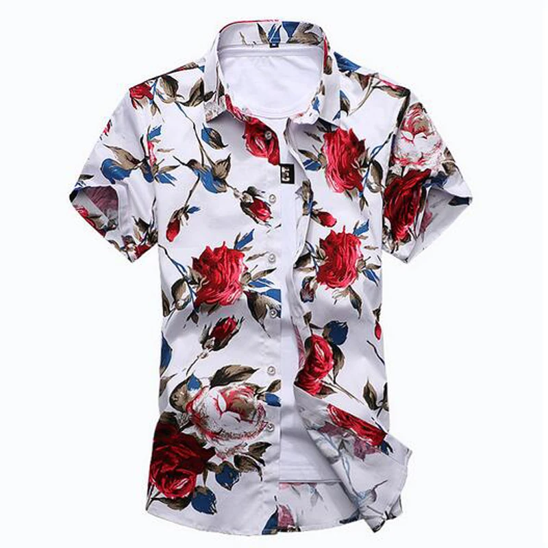 Новая летняя мода Мужская рубашка Slim Fit короткий рукав Футболка с цветочным