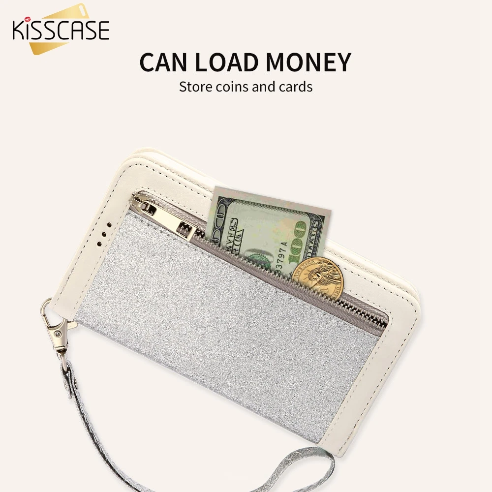 KISSCASE чехол на молнии для iPhone 7 Plus X XR XS MAX Card Solt кожаные чехлы 8 6 6S Funda